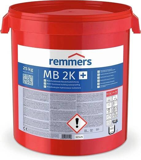 REMMERS MB 2K, stěrková dvousložková multifunkční hydroizolace pro venkovní i vnitřní použití Balení: 25 kg (prášek: 1 x 14,4 kg; polymer: 1 x 10,6 kg)