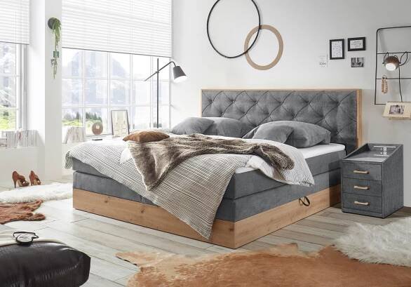POSTEL BOXSPRING, 180/200 cm, šedá, přírodní barvy - šedá/přírodní barvy, Konvenční, kompozitní dřevo/textil (180/200cm) - Esposa