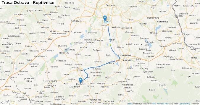 Ostrava-Kopřivnice, mapa trasy
