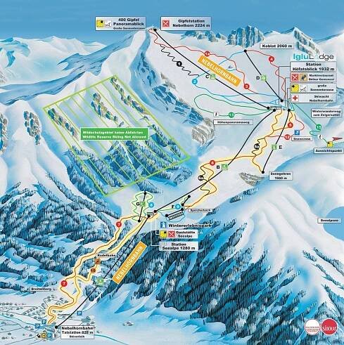 Lyžařská mapa sjezdovek areálu Nebelhorn