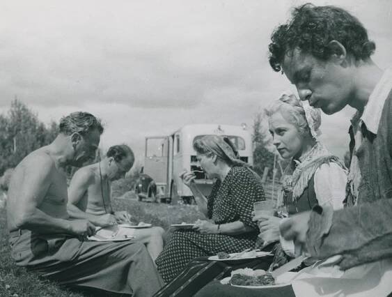 Gustaf Edgren, Martin Bodin, Mai Zetterling, Alf Kjellin - Po rose přijde déšť - Z natáčení