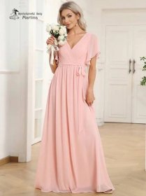 Růžové společenské šaty či pro svatebního hosta "Katherine" s volnými rukávy