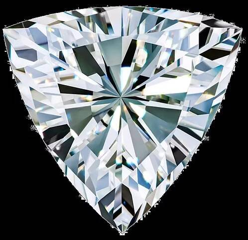 Trillion cut VRAI created diamond with triangular shape and sharp facets, displayed on a neutral background.