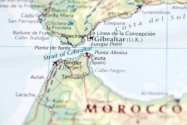 Gibraltar is at the entrance to the Mediterranean Sea