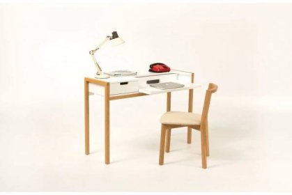 Bílý pracovní stůl Woodman Farringdon s dubovou podnoží 122x43 cm - Designovynabytek.cz