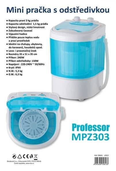 Pračka s odstředivkou Professor MPZ303 mini na 3kg prádla 1190 Kč