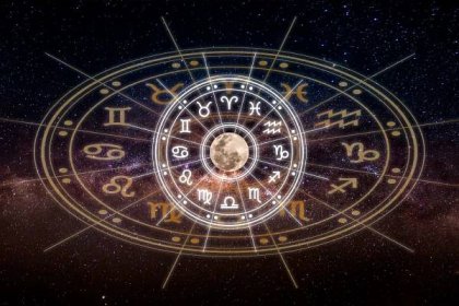 Astrologické znamení zvěrokruhu uvnitř kruhu horoskopu. Astrologie, znalost hvězd na obloze nad mléčnou a měsíční dráhou. Síla konceptu vesmíru. — Stock obrázek