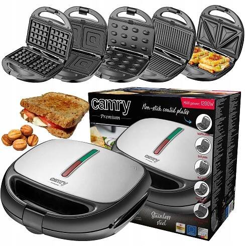 MULTIFUNKČNÍ OPÉKAČ 5v1 1200W GRIL OŘÍŠKY VAFLOVAČ PANINI TOASTY