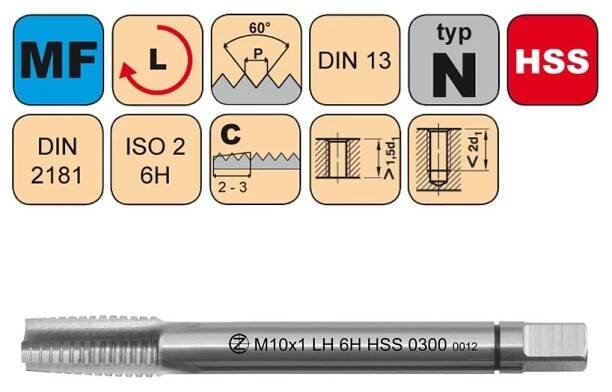 Závitník sadový M18x1,5 I ISO2 HSS DIN 2181 Levý0300L