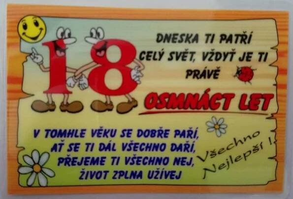 Dárkoviny Vtipné přání k narozeninám - 18 let