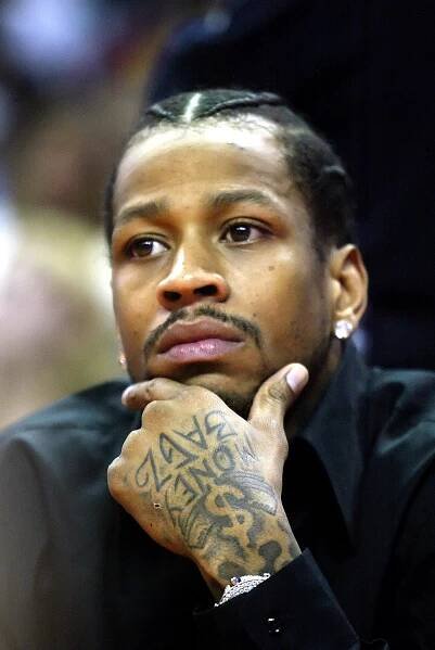 Philadelphia 76ers guard Allen Iverson argues a call as his team plays the Charlotte Bobcats at the Charlotte Bobcats Arena in Charlotte, N.C. on April 19, 2006. (UPI Photo/Nell Redmond)