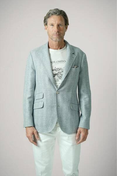 BRUNELLO CUCINELLI DIAGNONAL TWILL UNCONSTRUCTED BLAZER LIGHT GREY