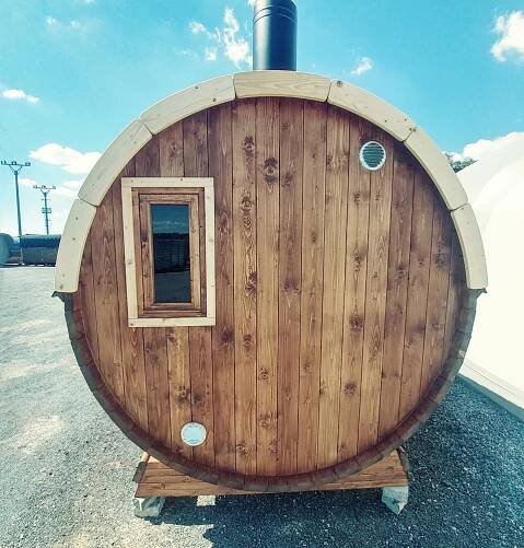 Sudová finska sauna 3.5 m s terasou | Finská sudová sauna