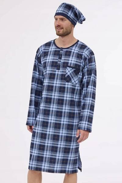 PÁNSKÁ NOČNÍ KOŠILE 110/28 DR XL jeans/mřížka