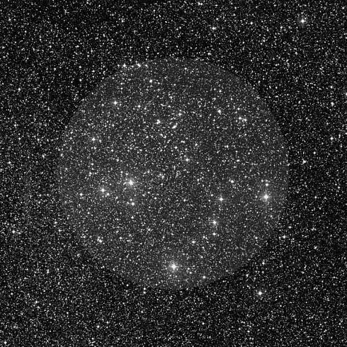 DSS image of region near open cluster NGC 3114, with a 40 arcmin wide region centered on the cluster slightly highlighted