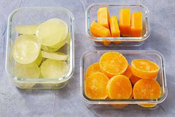 frozen raw eggs in glass containers