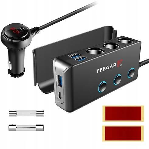 ROZBOČOVAČ ZÁSUVKY ZAPALOVAČE FEEGAR 12-24V USB Rozbočovač QC nabíječka