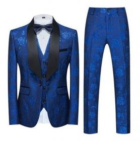 MC BUSINESS Vzorovaný pánský smoking barevný oblek svatební Velikost: 3XL, Barva (Varianta): Modrá 3v1
