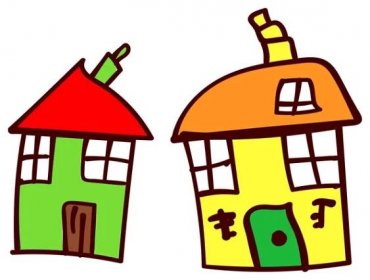 Dva křivý dům ve stylu dětské kresby. ilustrace. Izolované bílé pozadí. — Stock obrázek