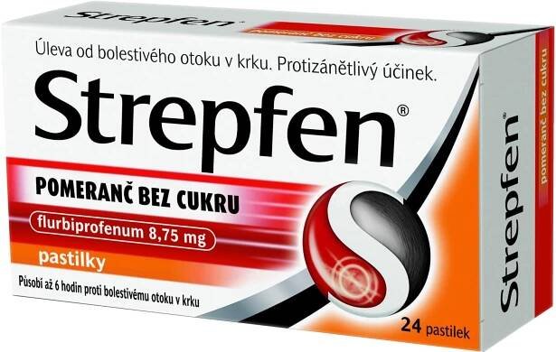 Strepfen 8.75 mg, Pomeranč bez cukru 24 pastilek
