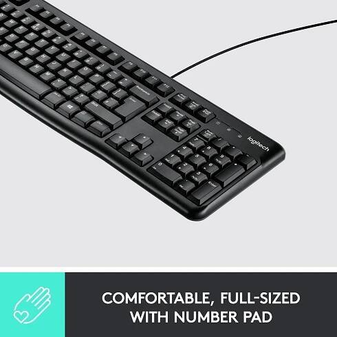 Logitech K120 Keyboard kabelový, USB klávesnice německá, QWERTZ černá odolné proti stříkající vodě