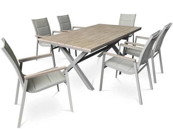 Zahradní jídelní set pro 6 osob 180x100 světlý dub AZS114