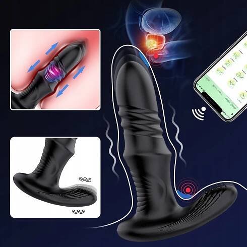 MASÁŽNÍ PŘÍSTROJ PROSTATY S POSUVNÝM POHYBEM, ANÁLNÍ KOLÍK OVLÁDANÝ APLIKACÍ Délka 12 cm