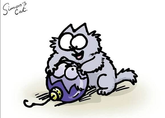 a drawing of a cat playing with a ball on the ground and another cat looking at it