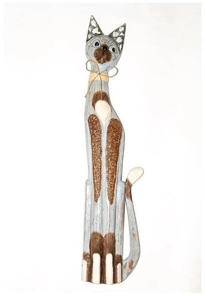 Dřevěná soška KOČKA 62 cm - modrá