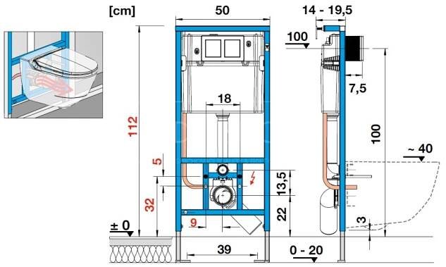 Laufen LIS - Předstěnový modul CW2 pro závěsné WC, 112 cm, se splachovací nádržkou pod omítku, Dual Flush 6/3 l, H8946610000001
