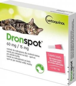 Dronspot 60 mg/15 mg Střední kočky spot-on 2 x 0.7 ml