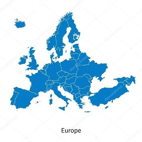 Podrobné vektorová mapa Evropy politická mapa s hranicemi