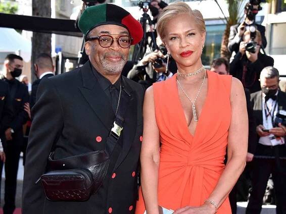Spike Lee and Tonya Lewis Lee attend the "Benedetta" screening during the 74th annual Cannes Film Festival 