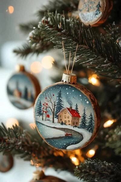 a christmas tree with ornaments hanging from it