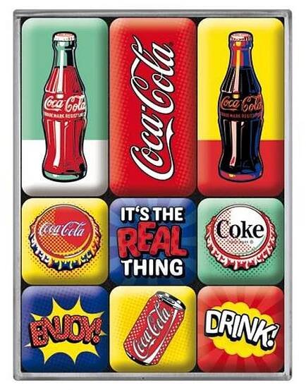 MAGNETY - 9 KS 7x9,3x2cm COCA-COLA POP LOGO DRINK ART DAREK RESTAURACE