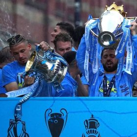 Rain and threat of lightning fail to dampen Manchester City’s trophy parade