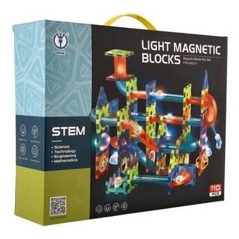 Kuličková dráha magnetická plast 110 ks, 16 kuliček + doplňky na baterie