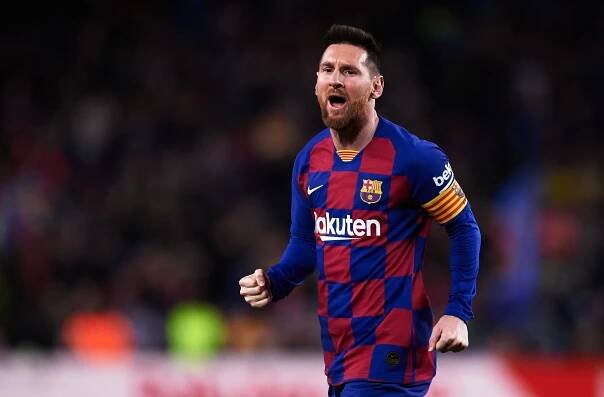 Lionel Messi of FC Barcelona celebrating a goal.
