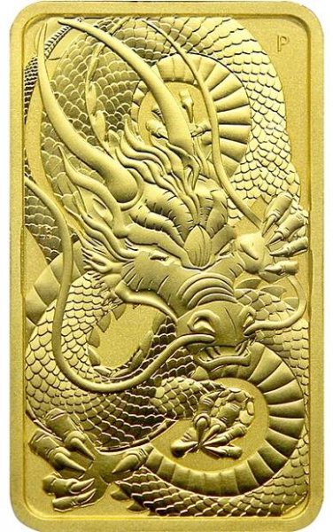 Přední strana Zlatá investiční mince Rectangular Dragon 1 Oz 2021