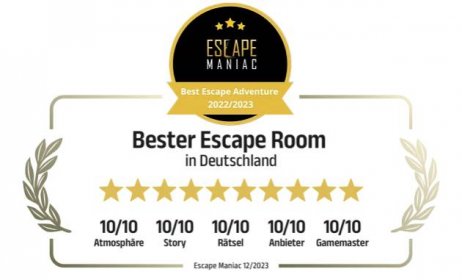 Siegel - Dream-Labs, bester Escape Room in Deutschland - Escape Maniac 12/2023