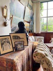 painitings and furniture inside Monet's house -Giverny