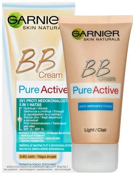 GARNIER Skin Naturals BB Cream Pure Active 5v1 proti nedokonalostem Světlý...