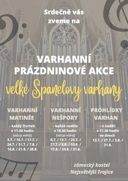 Varhanní prázdninové akce v zámeckém kostele – Zámek Rychnov nad Kněžnou