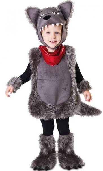 a little boy in a costume that looks like a wolf