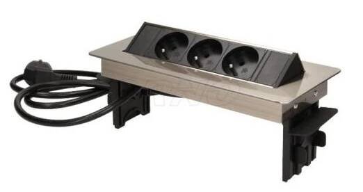 10171 ae 1363 inox vestavny vyklopny nerezovy zasuvkovy modul 3x zasuvka 230v napajeci kabel 1 8m