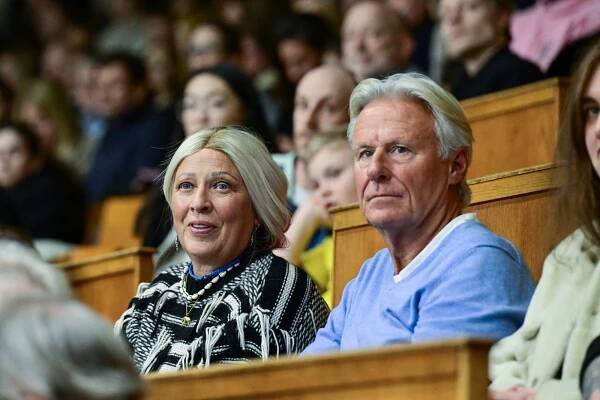 Swedish tennis legend Bjorn Borg and his wife Patricia Ostfeldt watch their son Leo Borg (unseen) playing  against Australia's Aleksandar Vukic (unseen) in their single Davis Cup tennis match Sweden against Australia at the Royal Tennis Hall in Stockholm, Sweden, on January 31, 2025. (Photo by Jonas EKSTROMER / TT NEWS AGENCY / AFP) / Sweden OUT (Photo by JONAS EKSTROMER/TT NEWS AGENCY/AFP via Getty Images)