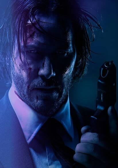 Černá,filmy,John Wick,Keanu Reeves,portrét,modrý