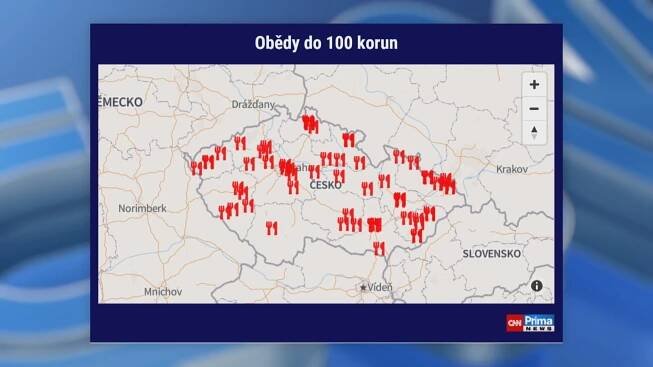 Mapa podniků, kde se mohou hosté levně najíst.