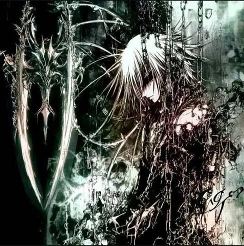 an anime character with black hair and white eyes is standing in front of a dark background