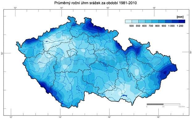 Mapa ČR - úhrn srážek